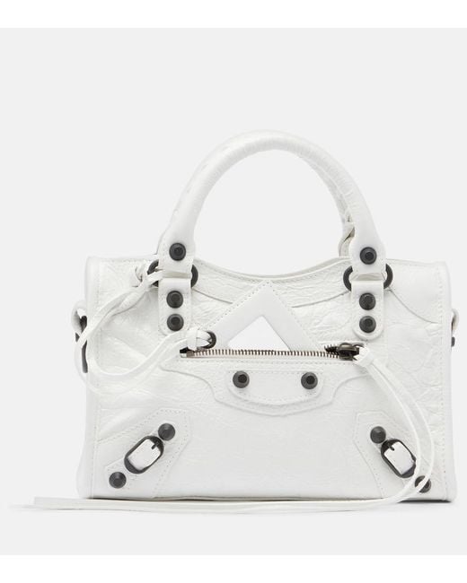 Balenciaga White Le City Mini Leather Top-Handle Bag