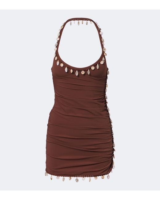 Christopher Esber Brown Beach Quartz Embellished Jersey Minidress