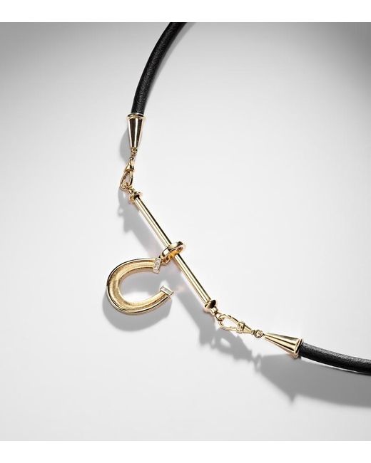 Marie Lichtenberg Metallic 18Kt And Leather Pendant Necklace With Diamonds