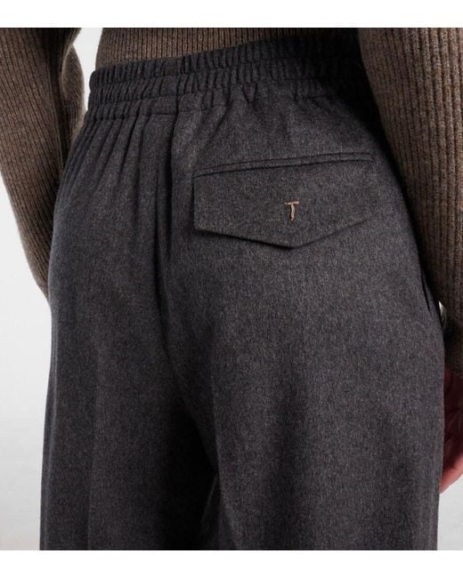 Tod's Gray High-Rise Wool And Cashmere Wide-Leg Pants
