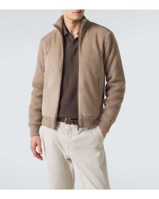 Agnona Natural Cashmere And Suede Bomber Jacket for men