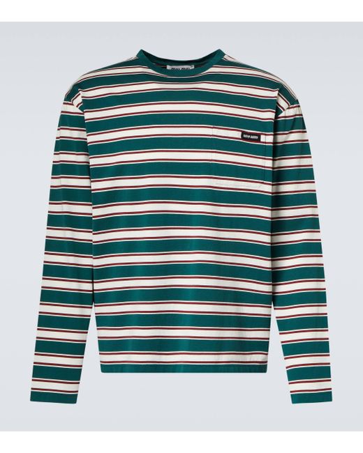 Miu Miu Green Striped Cotton Jersey Top for men