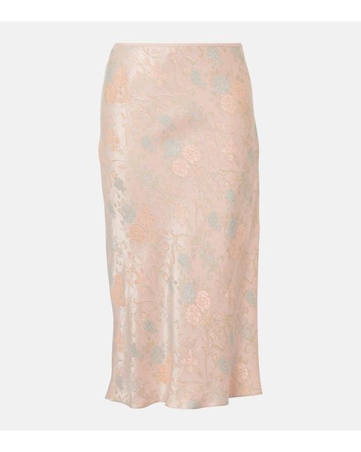 Dries Van Noten Natural Satin Jacquard Midi Skirt