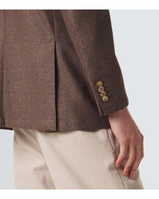 Kiton Brown Prince Of Wales Check Virgin Wool Blazer for men