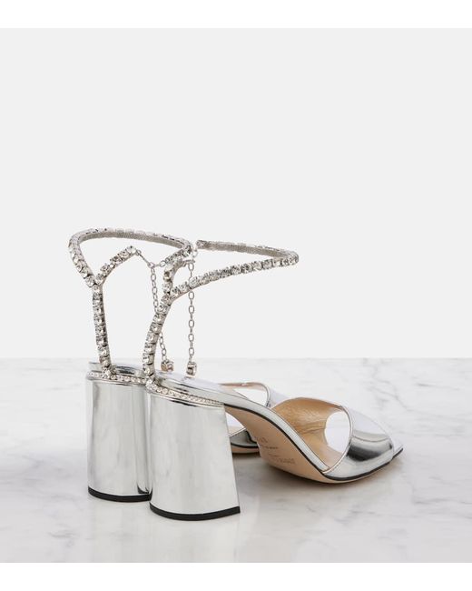 Jimmy Choo White Saeda 85 Embellished Leather Pumps