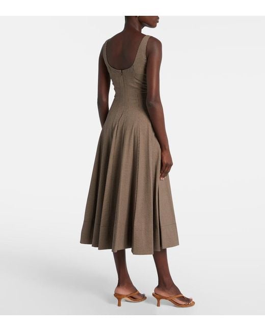 Staud Brown Wells Houndstooth Midi Dress