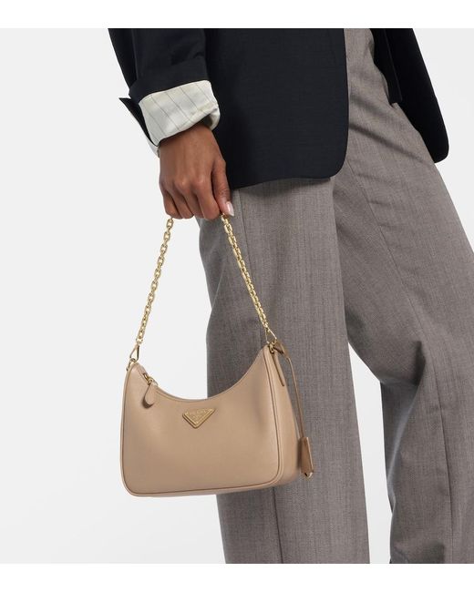 Prada Natural Schultertasche Re-Edition 2005 Aus Leder