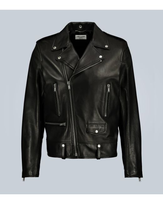 Veste biker en cuir Saint Laurent pour homme en coloris Black
