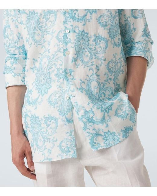 Etro Blue Paisley Linen Shirt for men