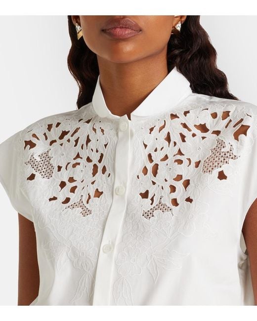 Valentino White Guipure Lace-Trimmed Cotton Poplin Shirt