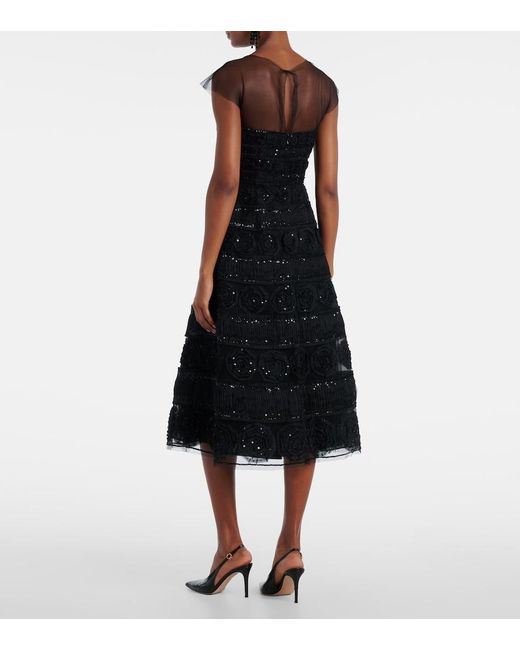 Carolina Herrera Black Floral-Applique Sequined Gown