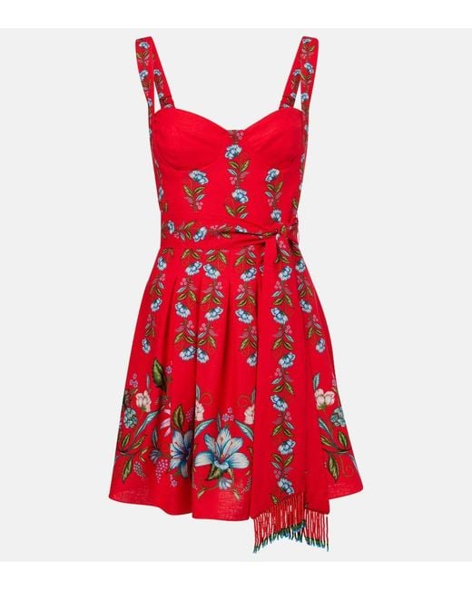 Vestido Corto Sweet Bloom Bouquet En Mezcla De Lino Farm Rio de color Red