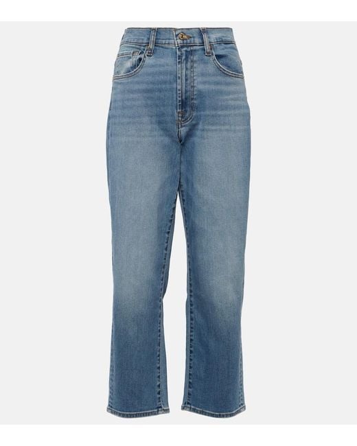 7 For All Mankind Blue High-Rise Straight Jeans Modern