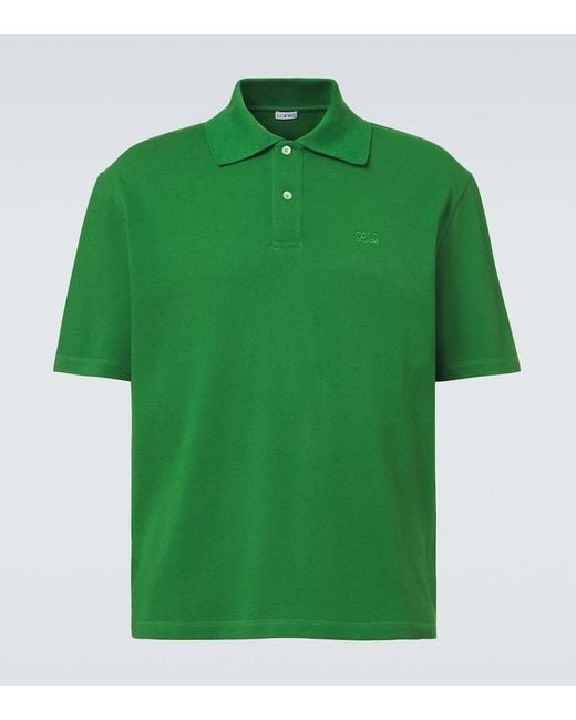 Loewe Green Logo Embroidered Cotton Polo Shirt for men