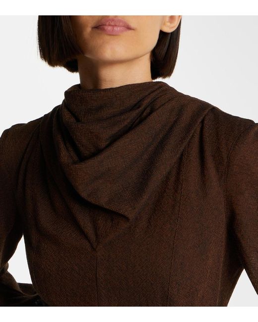 Emilia Wickstead Brown Avara Draped Wool Twill Midi Dress