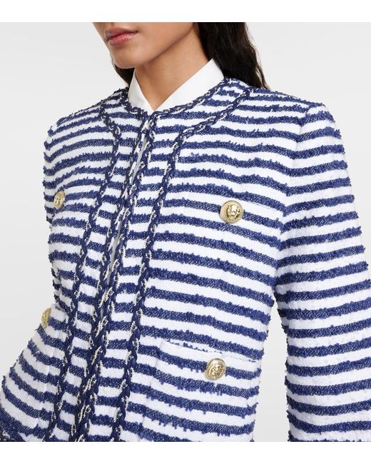 Rebecca Vallance Blue Matteo Striped Boucle Jacket