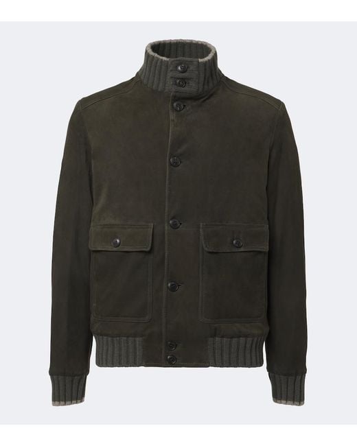Fedeli Green Cashmere-Trimmed Suede Jacket for men