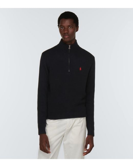 sød gift stum Polo Ralph Lauren Quarter-zip Cotton Sweater in Black for Men | Lyst