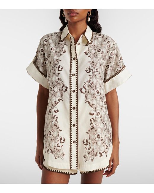 ALÉMAIS White Printed Cotton And Silk Bowling Shirt