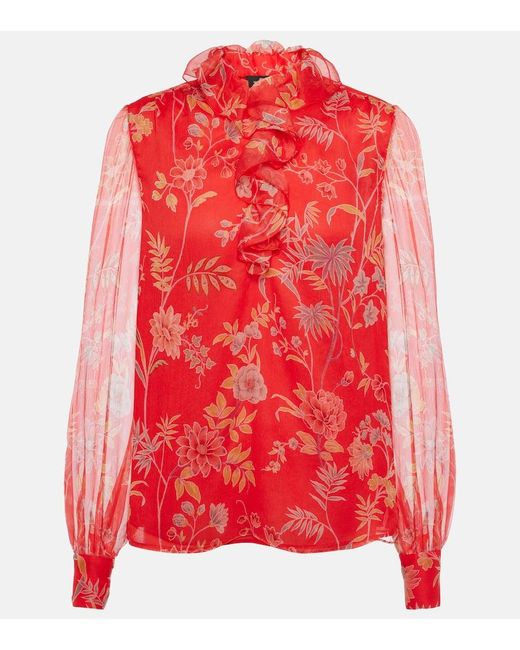 Blusa de seda floral con volantes Etro de color Red