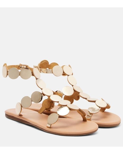 Ancient Greek Sandals Natural Triton Embellished Leather Gladiator Sandals