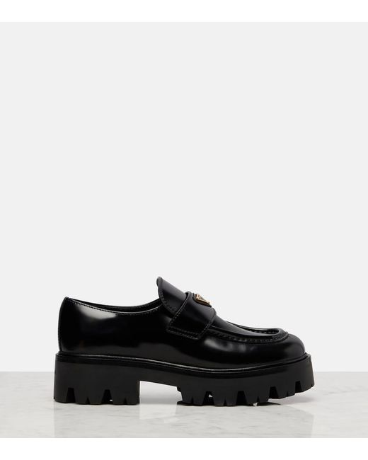 Prada Black Logo Leather Platform Loafers