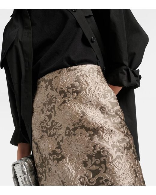 Max Mara Brown Diletta Jacquard Midi Skirt
