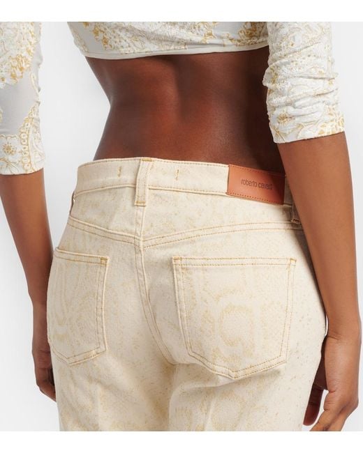 Roberto Cavalli Natural Snake-Print Flared Jeans