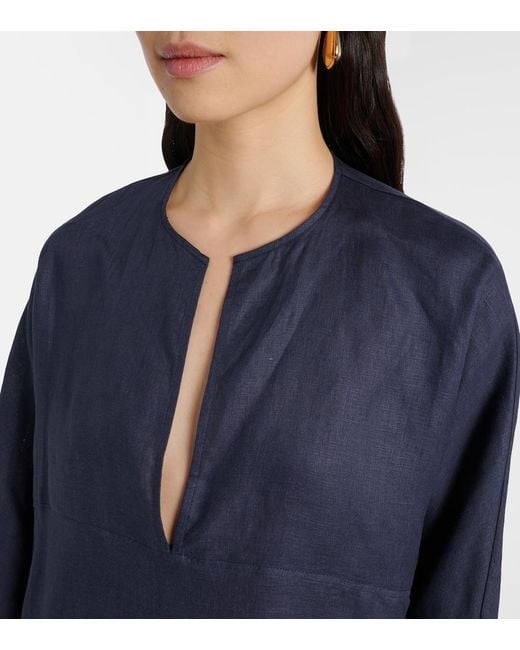 Asceno Blue Oversized Linen Top