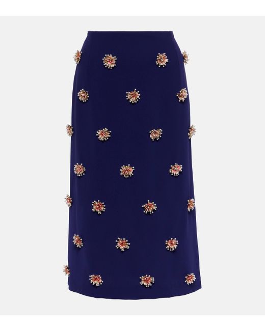 Dries Van Noten Blue Salbylong Embroidered Crepe Maxi Skirt