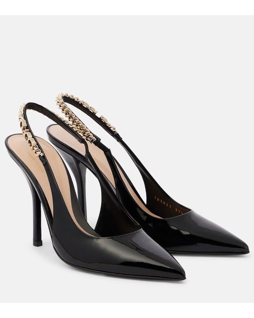 Gucci Black 'Signoria' Slingback Pumps With Logo Lettering Plaque On The Strap And High Heel