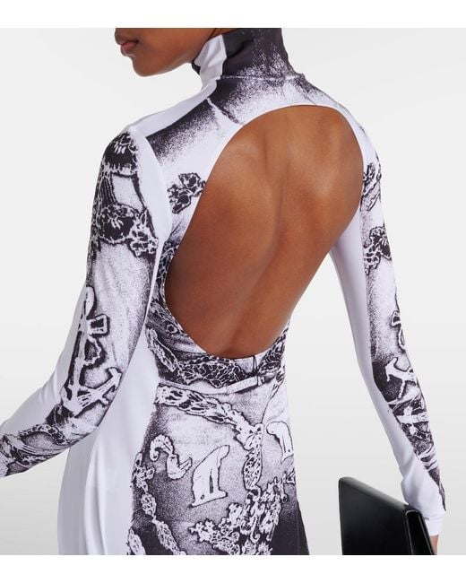 Jean Paul Gaultier White Paris Graphic-pattern Stretch-woven Maxi Dress