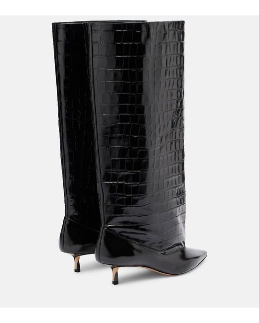Jacquemus Black Tourni Croc-Effect Leather Knee-High Boots