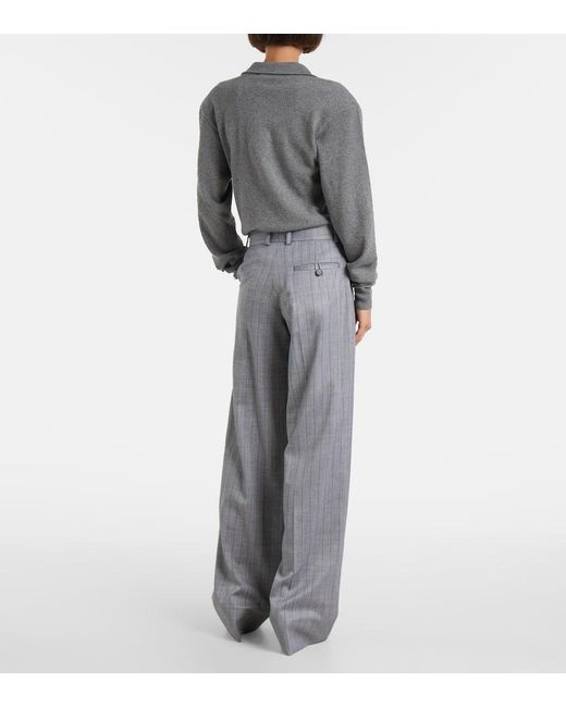 Stella McCartney Gray Striped Wool Wide-Leg Pants