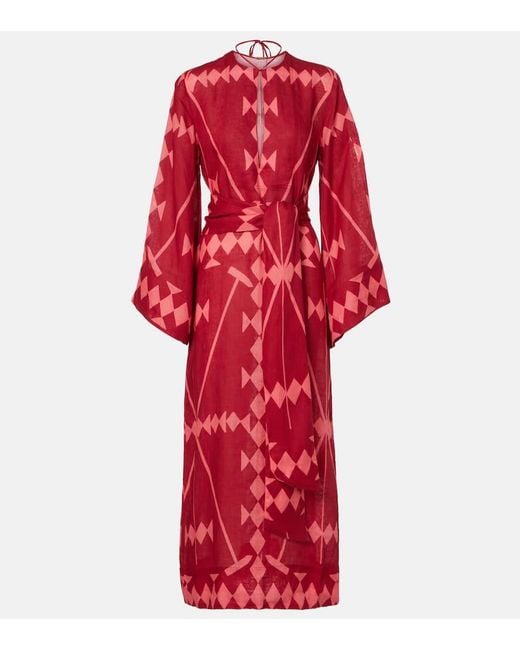 Vestido Largo De Lino Estampado Johanna Ortiz de color Red