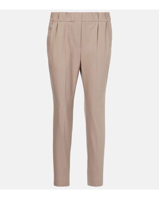 Pantalones Slim De Mezcla De Algodon Brunello Cucinelli de color Natural