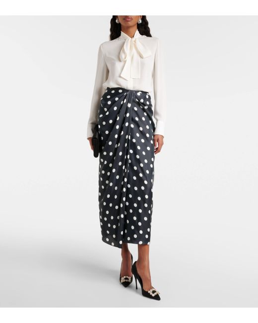 Carolina Herrera Black Polka-dot Gathered Satin Midi Skirt