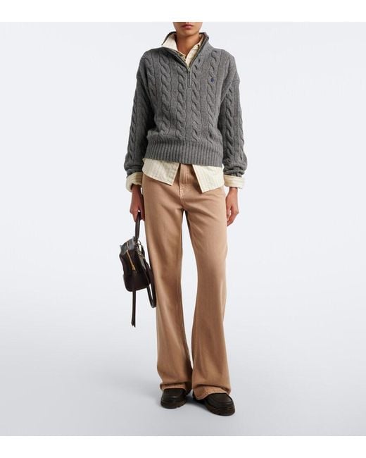 Polo Ralph Lauren Gray Cable-Knit Wool-Blend Half-Zip Sweater