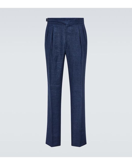 Pantaloni regular in lino, seta e cotone di Ralph Lauren Purple Label in Blue da Uomo