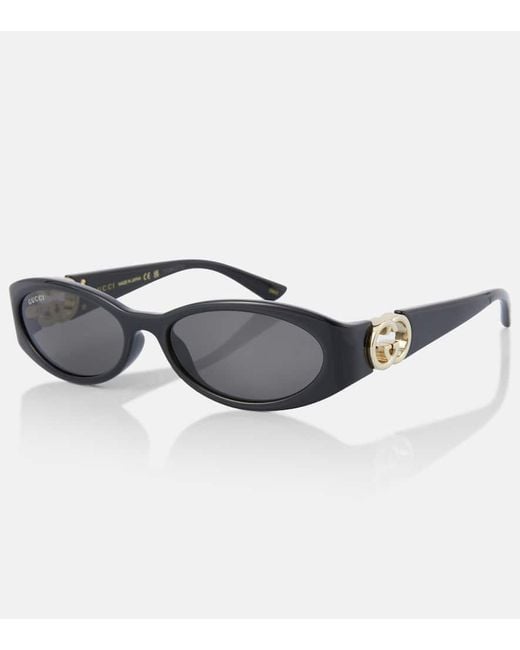 Gucci Black Ovale Sonnenbrille Interlocking G