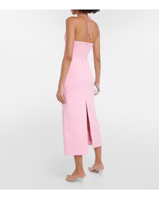 David Koma Pink Crystal-Embellished Cutout Midi Dress