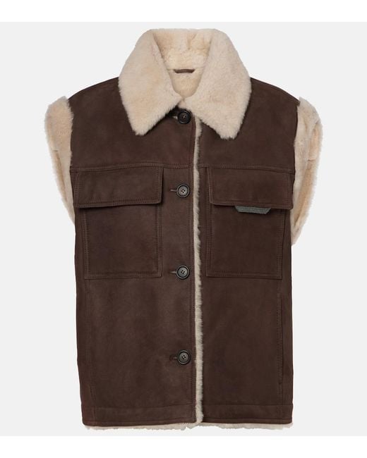 Brunello Cucinelli Brown Shearling-Lined Suede Vest