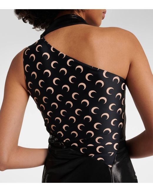 MARINE SERRE Black Regenerated Moon Draped Jersey Midi Dress