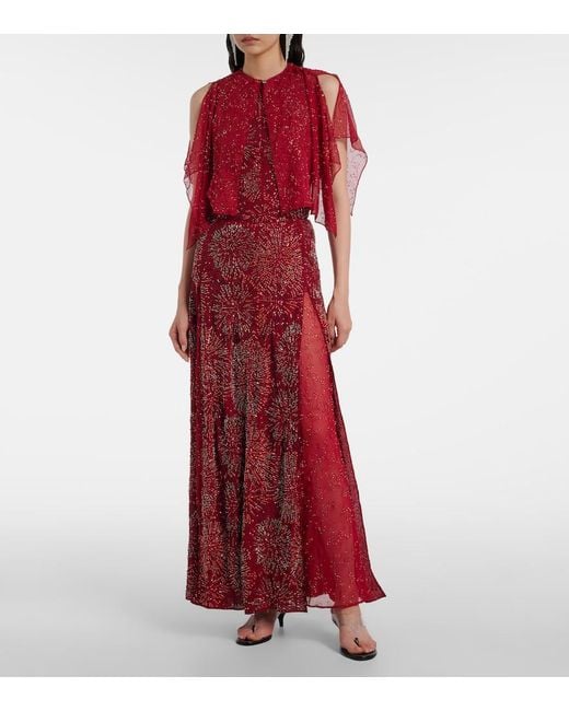 Rabanne Red Embellished Maxi Skirt