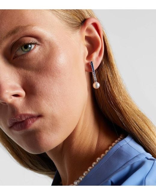 Pendientes De Oro Blanco De 18 Ct Con Perlas Y Zafiros Mikimoto de color White