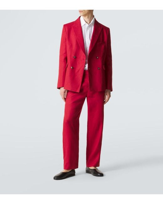 Bode Red Double-Breasted Linen Blazer for men