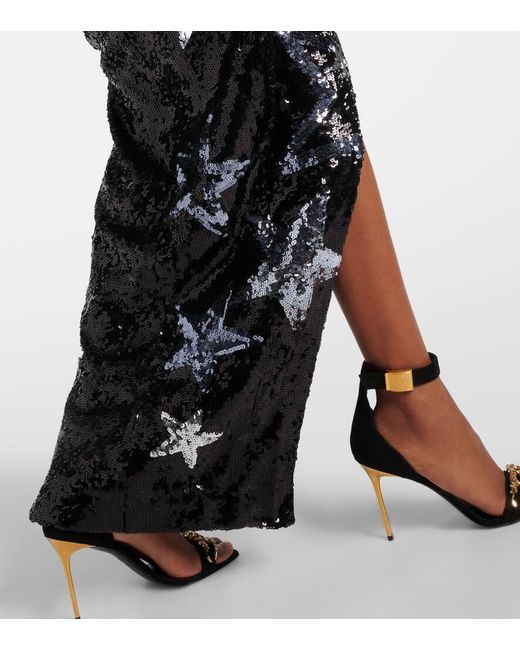 Balmain Black Sequin-Embellished Maxi Dress