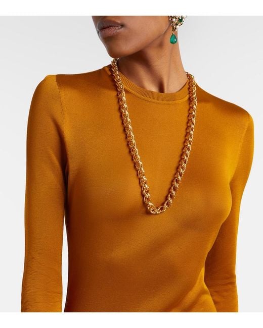 Saint Laurent Yellow Knitted Semi-Sheer Maxi Dress