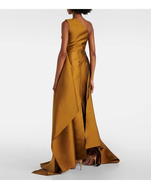 Solace London Brown Charo One-Shoulder Twill Gown