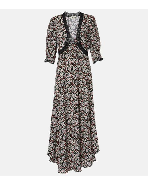 Rixo Black Women's Amina Carnation Slate Crepe Midi Dress 14